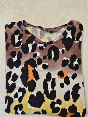 BOMBOM Women’s Ombre Leopard Print Long Sleeve Sweater Top - Mustard / Brown